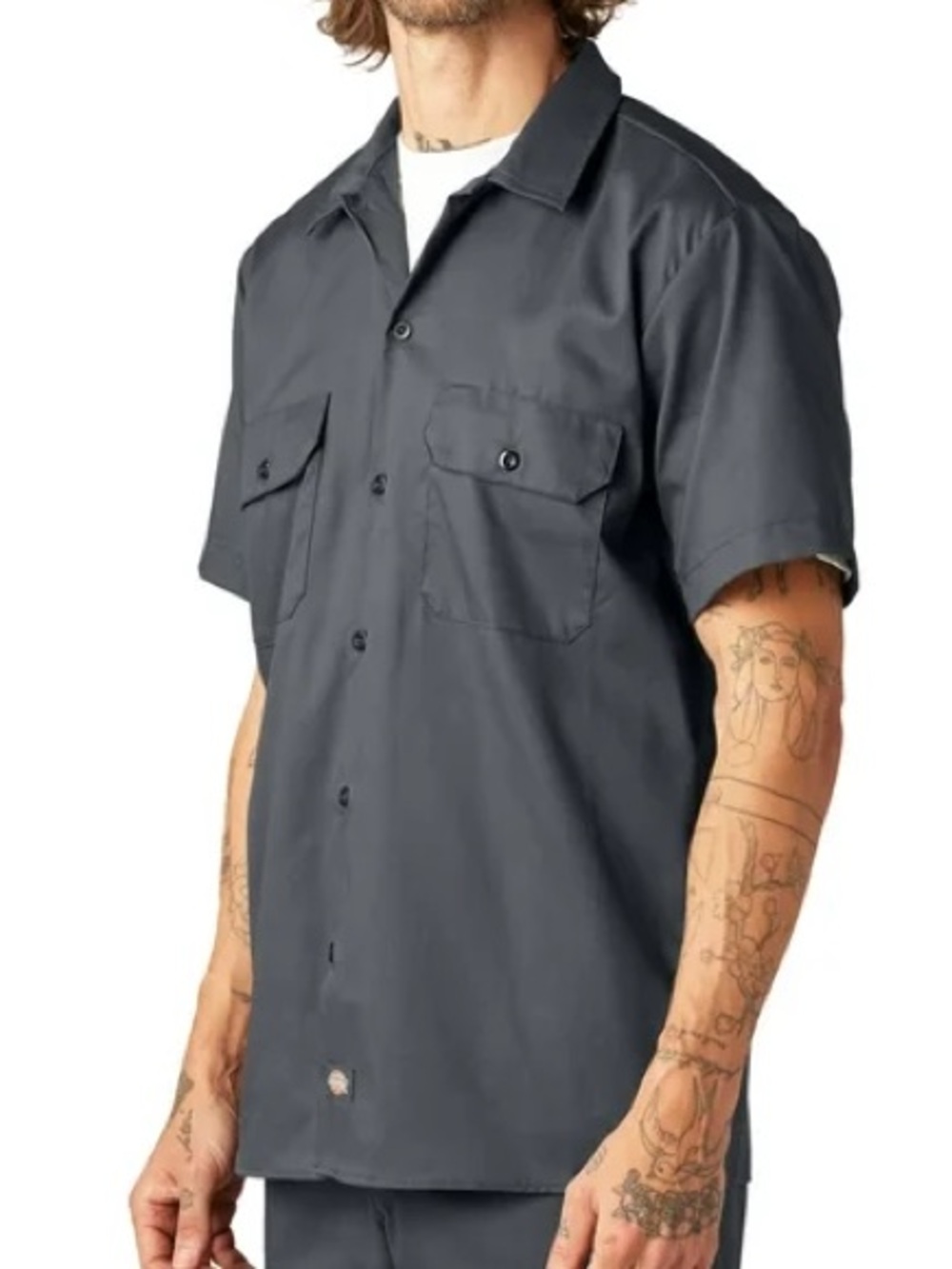 Dickies Men's Short Sleeve Button-Down Shirt in Charcoal Gray